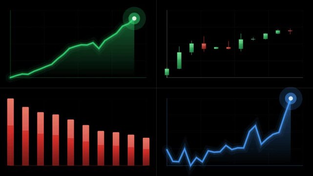 Business chart dashboard quad panel animated seamless loop alpha