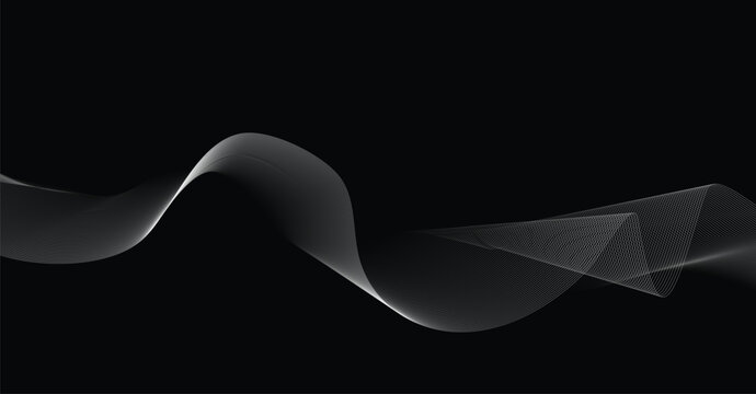 Abstract flowing white dotted digital wave pattern on black background with abstract, particle