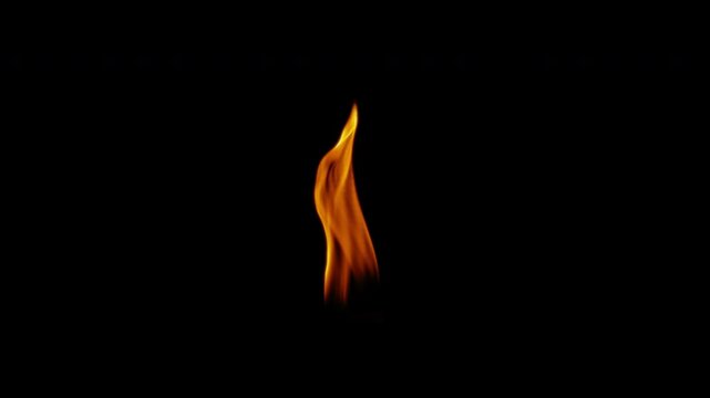 Realistic slow motion single torch flame animation, cinematic flickering candle fire isolated on transparent background 4K