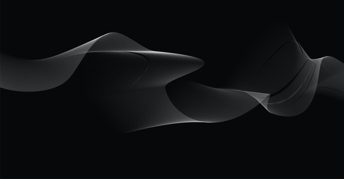 Abstract monochrome grey wave pattern on black background with monochrome abstract background
