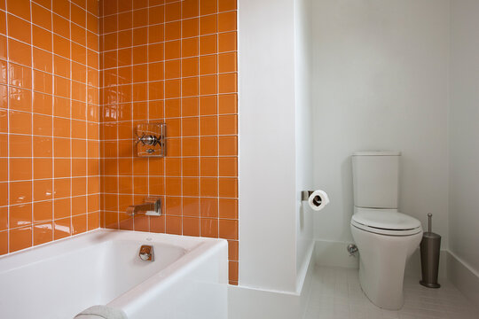 Bathroom, water efficiency toilet and tub in a Green Technology Home