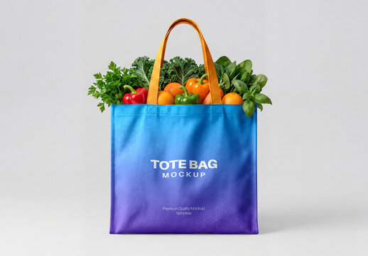 Tote Bag Mockup with Fresh Vegetables