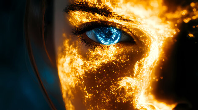 Abstract Female Face with Fiery Effect