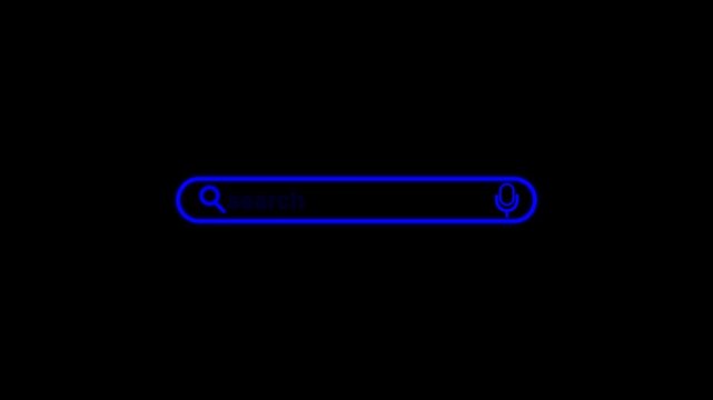 Web search icon animation.As the lens of the magnifying glass hovers over a search bar, a blinking cursor appears inside the bar, inviting interaction.