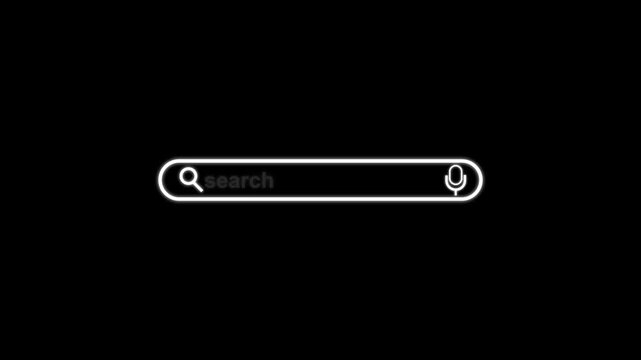 Web search icon animation.As the lens of the magnifying glass hovers over a search bar, a blinking cursor appears inside the bar, inviting interaction.