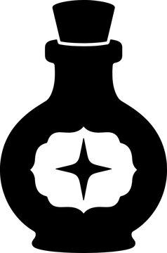 Magic elixir potion bottle with a cork and shiny star icon black vector isolated