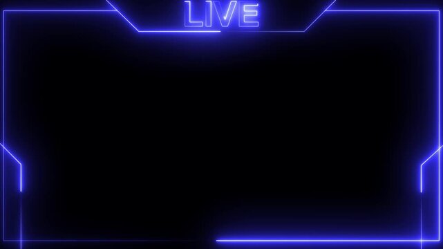 live streaming neon text frame animation box frame neon frame live streaming game live Stream overlay animation for live streaming video Titles futuristic hud frame with facecam 4k