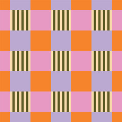 Colour block grid seamless repeat with embedded fine stripe details. Graphic surface design with a woven textile feel and retro mid-century sensibility. © iliveinoctober