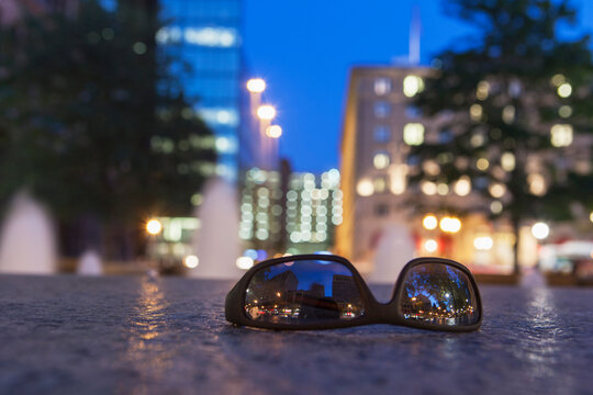 Sunglasses on a fountain, Copley Square