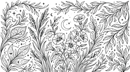 Hand drawn botanical wild flower frame with fern and chamomile vector © Akhi Ayra