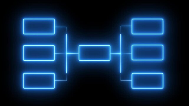 Animation of neon glowing team Tournament bracket templates isolated on black background. Championship bracket schedule for soccer, football, basketball, baseball