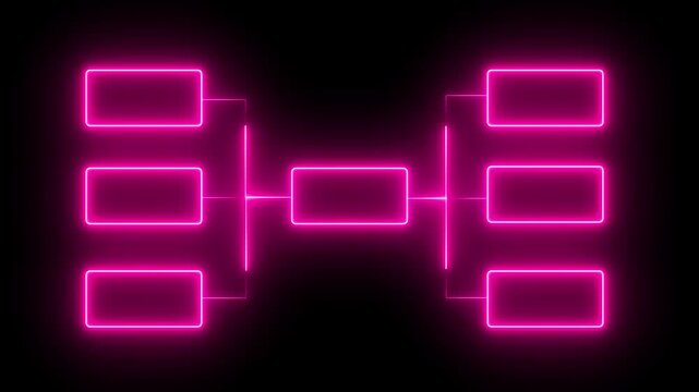 Animation of neon glowing team Tournament bracket templates isolated on black background. Championship bracket schedule for soccer, football, basketball, baseball