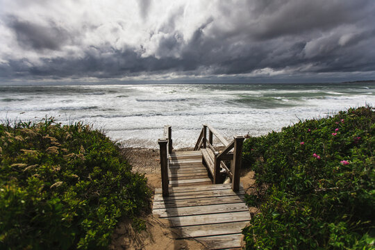 Wooden stairs leading to Crescent Beach
