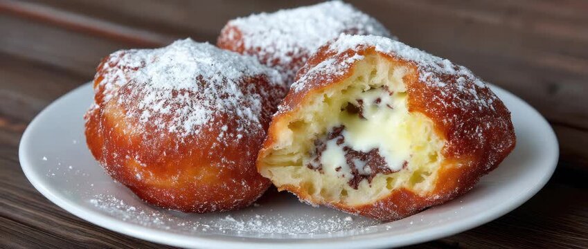 Homemade cream-filled pastries being made in a kitchen with fresh ingredients and simple tools in a cozy setting