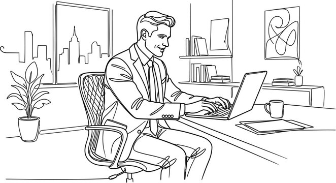 A professional businessman working on his laptop in an office.