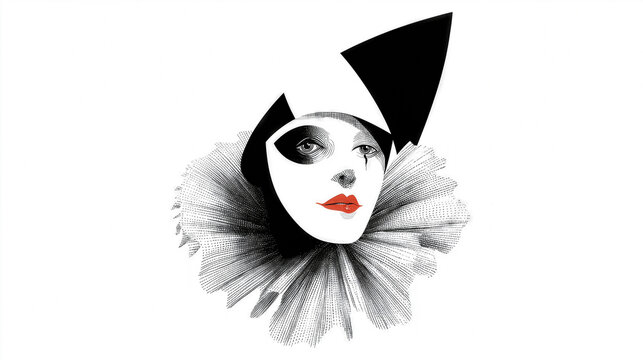 Minimalist pierrot on white background