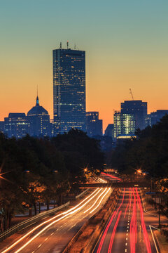 Storrow Drive at dawn with skyline in background