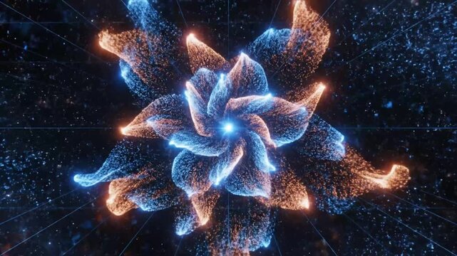Abstract blue and orange cosmic energy burst in deep space.
