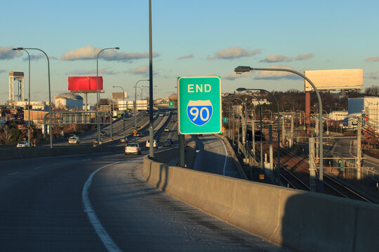 End of Mass Turnpike (Rt 90) in East Boston