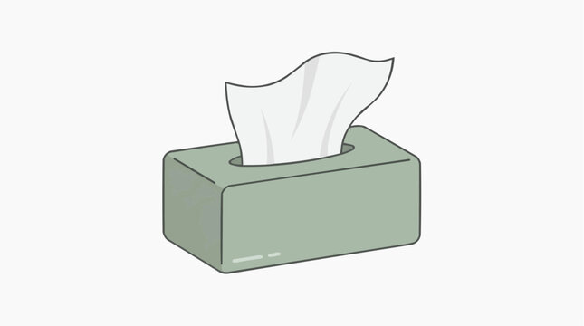 Green tissue box with white tissues peeking out on a white background with a subtle textured pattern on the box