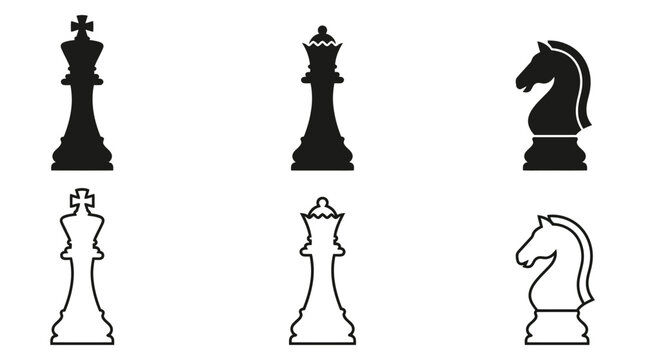 Chess Pieces In Black Fill And Line Art Silhouette