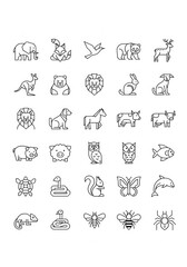 Fototapeta premium Set of 30 Minimalist Geometric Animal Line Art Icons for Modern Graphic Design, Web Interface, and Branding Projects