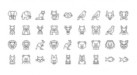 Fototapeta premium Large Set of Minimalist Geometric Animal Line Art Icons for Logo Design and Branding - Vector Illustration Collection