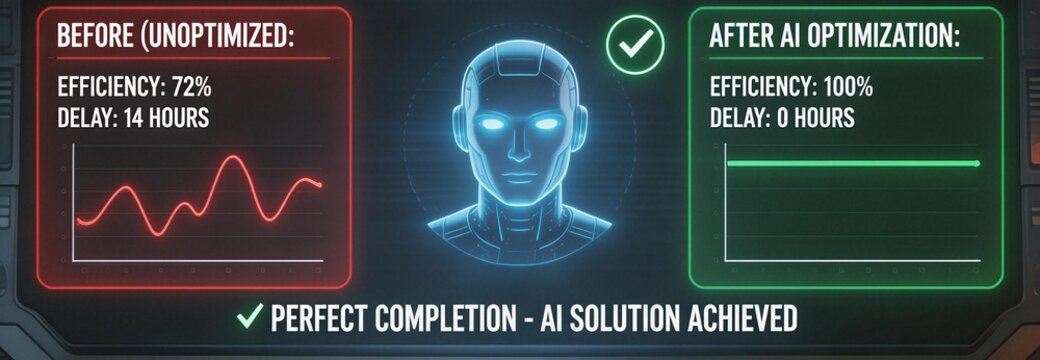AI Optimization Before and After: Demonstrating enhanced efficiency and reduced delay, highlighting the transformative power of artificial intelligence.