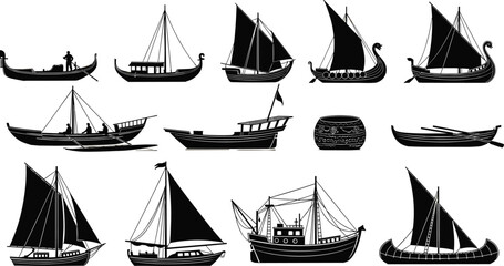 Traditional Sailing Boat and Cultural Vessel Silhouette Set © MsDesignPro