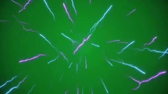 Abstract glowing neon lightning energy trails icon vector illustration with dynamic electric sparks on green background