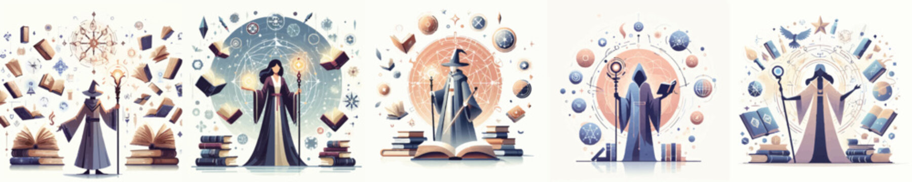 Vector of a powerful sorceress holding an ornate staff