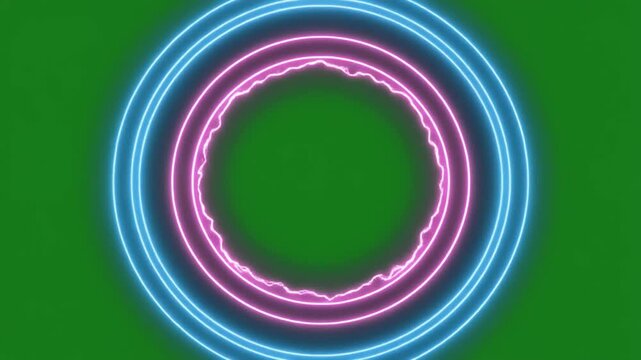 Abstract glowing pink and blue neon circle frame icon vector with green screen background