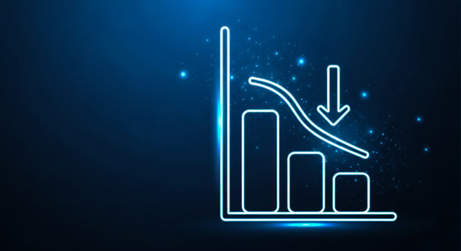 Digital illustration showing a downward trend in bar and line chart, symbolizing decline or reduction in growth metrics.