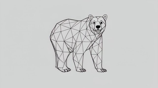 Geometric low poly bear silhouette on grey background.