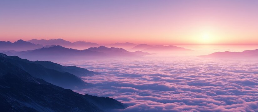 幻想的な雲海と朝焼けに染まる山岳風景のパノラマ背景｜Dreamy Mountain Landscape Above the Clouds at Sunrise