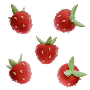 3D Rendered Strawberries Elements Collection