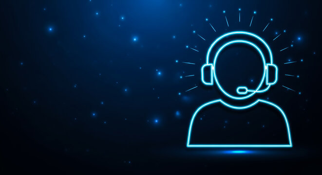 Illustration of a glowing headset-wearing figure against a starry cosmic background, symbolizing tech support or futuristic communication.