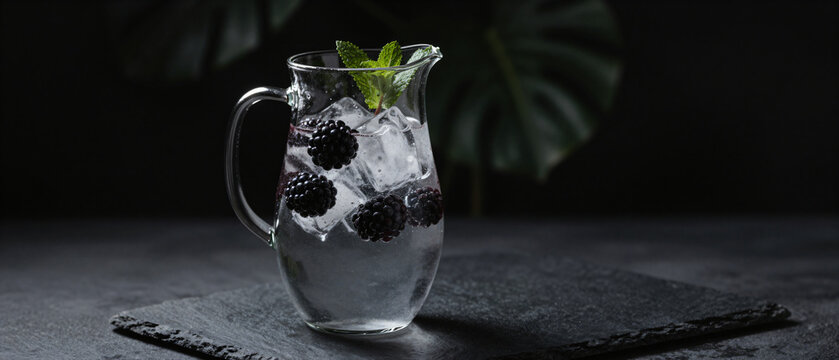 Eiskaltes Brombeer-Wasser im Krug Low Key