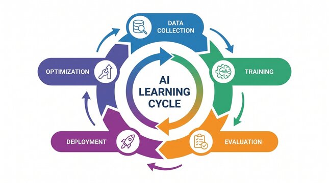 AI Learning Cycle Process Diagram Infographic.
