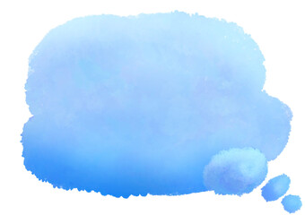 水彩の薄いブルーの立体風雲型吹き出し。考える吹き出し © Hazki