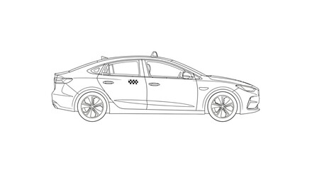 Fototapeta premium Detailed Line Drawing of a Modern Sedan Car Side View.