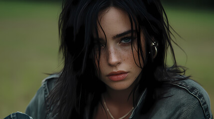 Fototapeta premium Close-up Portrait of a Young Woman Outdoors