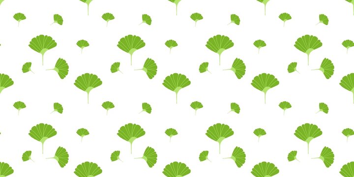 Simple seamless pattern with ginkgo leaves on clean white background.