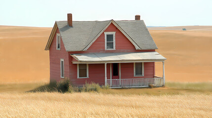 Obraz premium Abandoned Farmhouse in a Golden Field