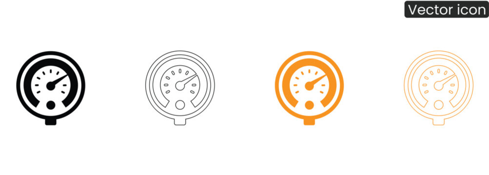 Four different colored speedometer icons on white background for business or design use