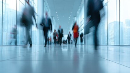 Fototapeta premium Busy Modern Airport Terminal with People Walking and Moving