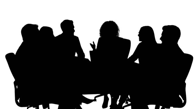 Silhouette people meeting around a table isolated on transparent background, Vector