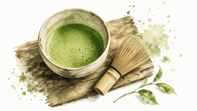  green tea Matcha isolated watercolor vector illustration svg