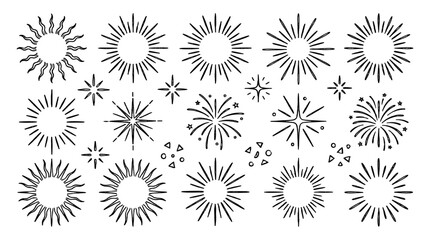 Obraz premium Hand drawn sunburst and sparkle star set collection