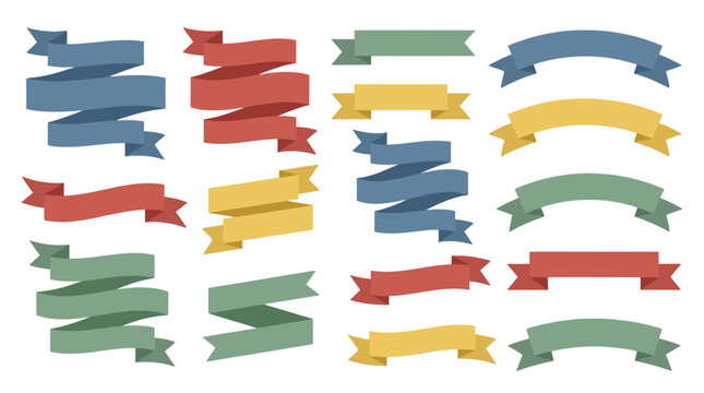 Set of colorful flat ribbon banners isolated on white